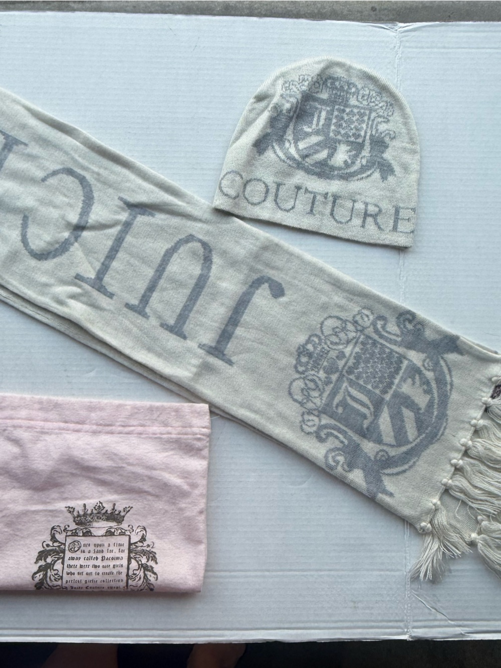 Juicy Couture Cream Logo Scarf & Beanie Set